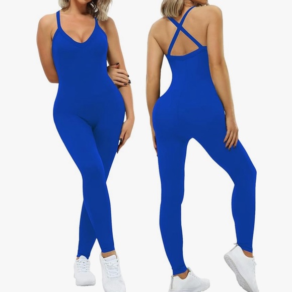 VUTRU Sleeveless Bodycon V Neck Tank One Piece Crisscross Back Jumpsuit - Picture 1 of 11